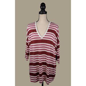 Torrid Super Soft Plush Pink Striped V-neck Top w/ Dropped Shoulders Size 1X NWT